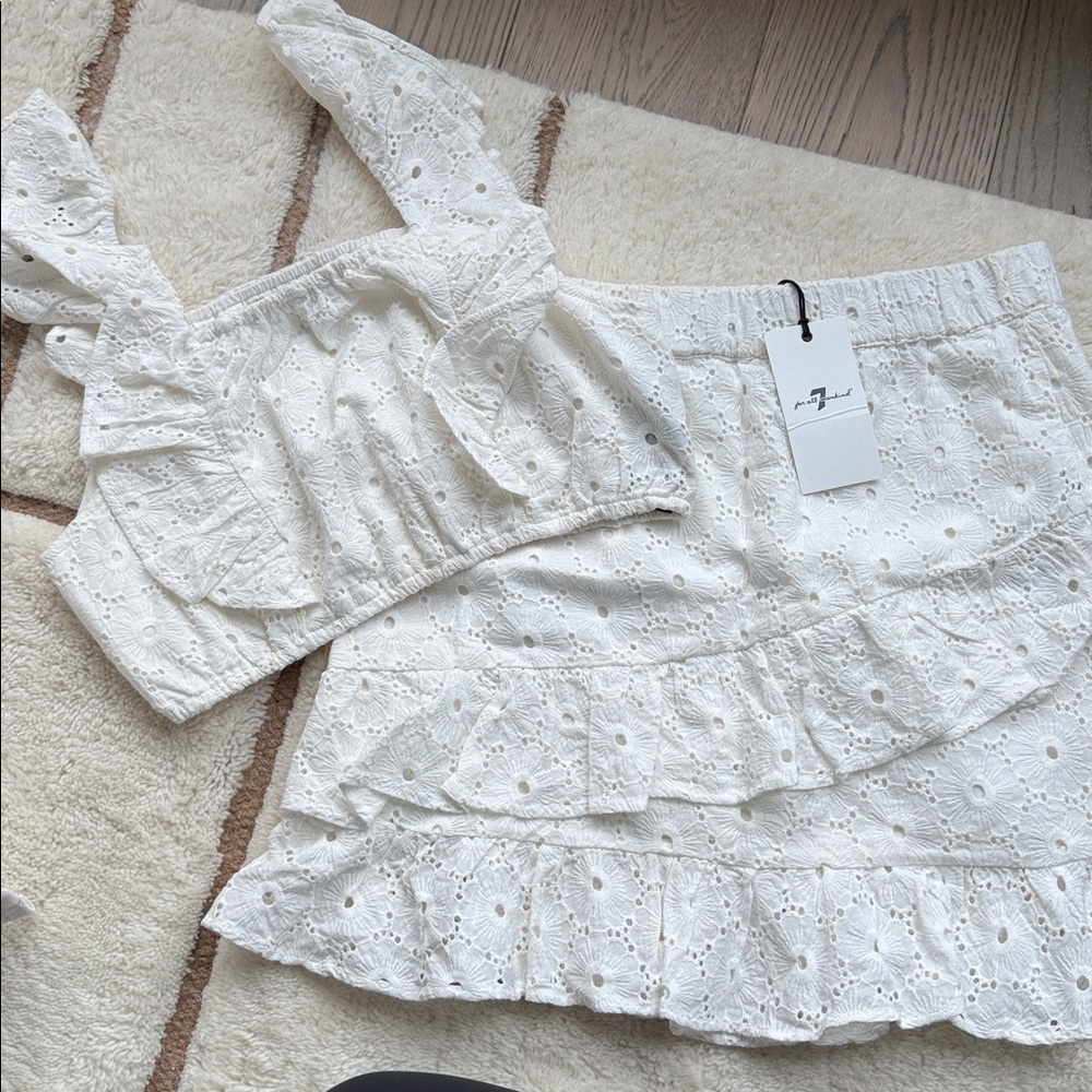 7 for all mankind - White Eyelet Crop Top and Skirt Set